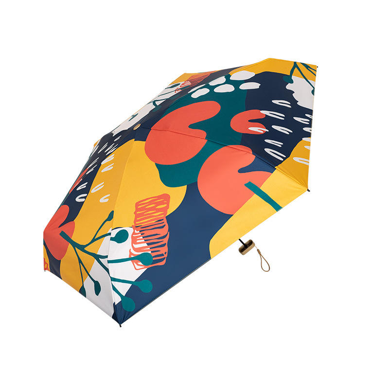 UPF 50+ Funky Flowers Mini Flat Travel Umbrella | 93cm Canopy | Black Frame