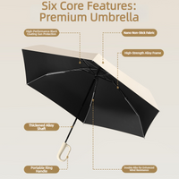UPF 50+ Compact Travel Umbrella - Large Carabiner Hook | Sun &amp; Rain Protection | 93cm Canopy | 217g