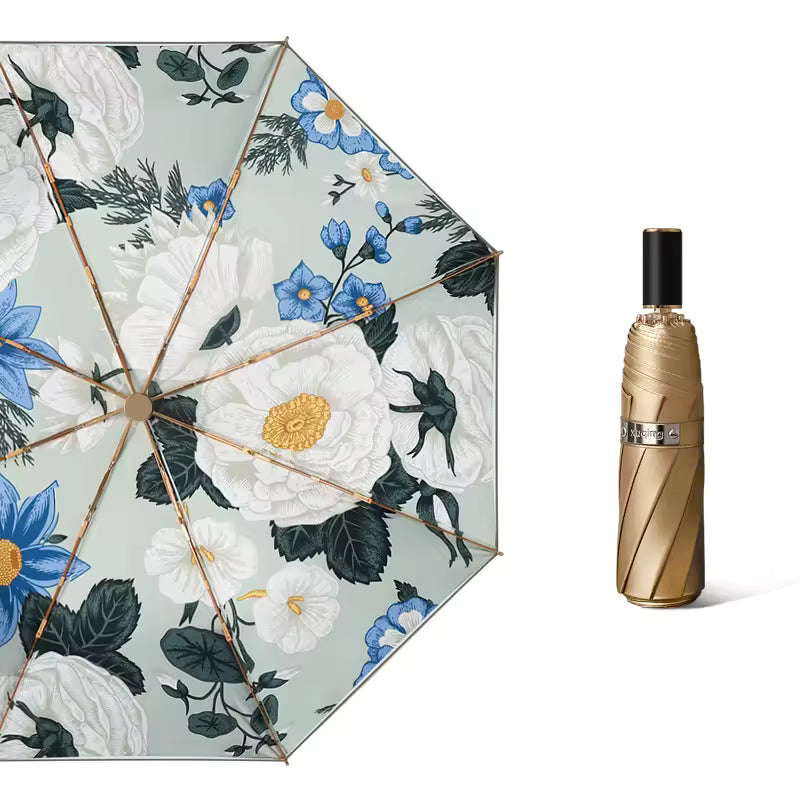 UPF 50+ Luxury Gold Reflective Travel Umbrella | Heat-Reflecting Outer | 100cm Canopy | 375g
