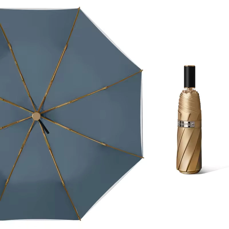 UPF 50+ Luxury Gold Reflective Travel Umbrella | Heat-Reflecting Outer | 100cm Canopy | 375g