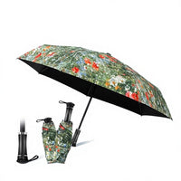 UPF 50+ Mini Compact Floral Umbrella - Long Handle | Pocket Size 18cm | Sun &amp; Rain | 230g