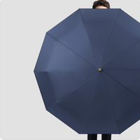 UPF 50+ Auto AOC Folding Umbrella | 10 Rib Frame | Easy Open | Wood Hook Handle