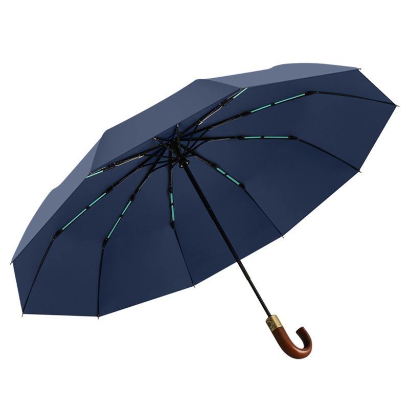 UPF 50+ Auto AOC Folding Umbrella | 10 Rib Frame | Easy Open | Wood Hook Handle
