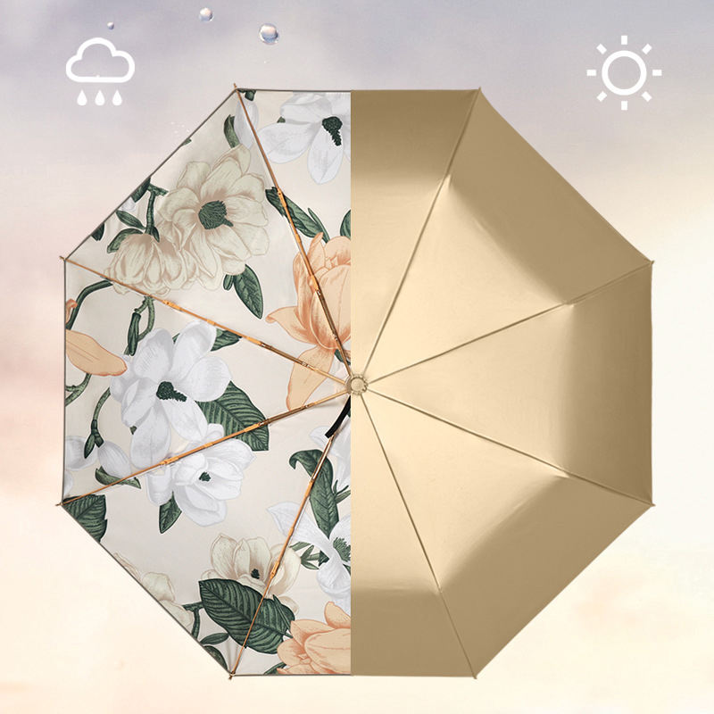 UPF 50+ Luxury Gold Reflective Travel Umbrella | Heat-Reflecting Outer | 100cm Canopy | 375g
