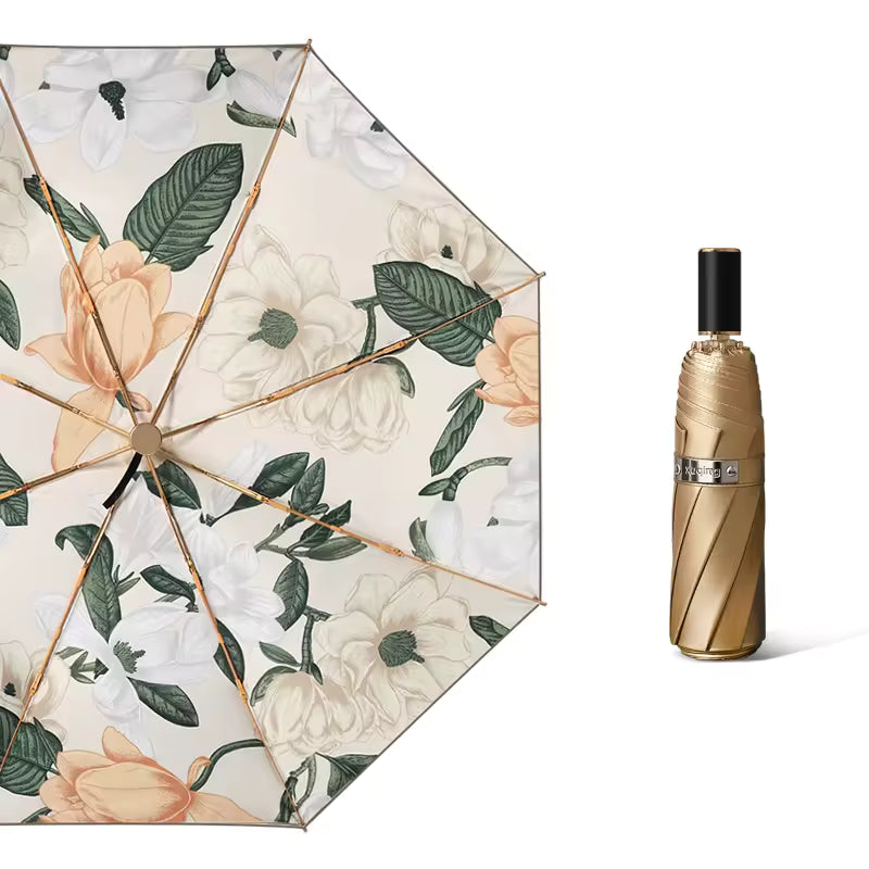 UPF 50+ Luxury Gold Reflective Travel Umbrella | Heat-Reflecting Outer | 100cm Canopy | 375g