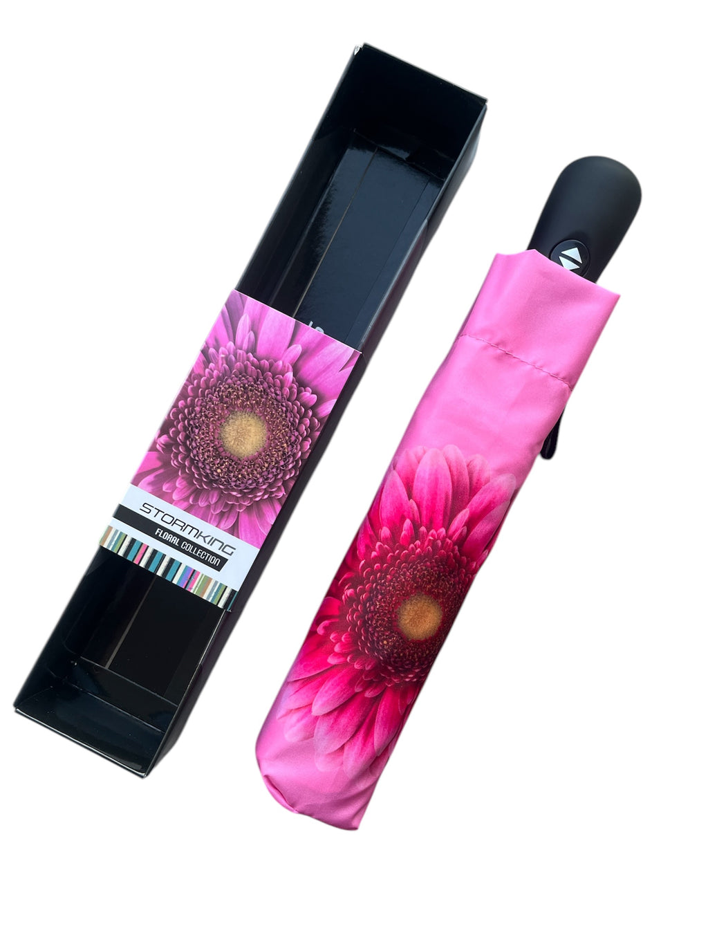 StormKing Auto Folding Nature Umbrella - Gerbera Daisy Pink