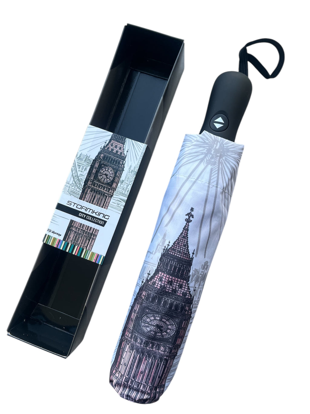 StormKing Auto Folding City Umbrella - London Black And White