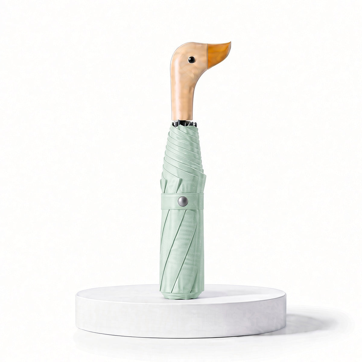 Duck Head Handle Folding Umbrella | UPF 50+ UV Protection | Wood Look Handle