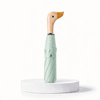 Duck Head Handle Folding Umbrella | UPF 50+ UV Protection | Wood Look Handle