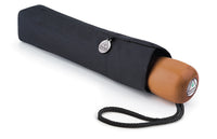 Fulton "Stowaway Deluxe" Black Folding Umbrella with Wood Handle - Umbrellaworld