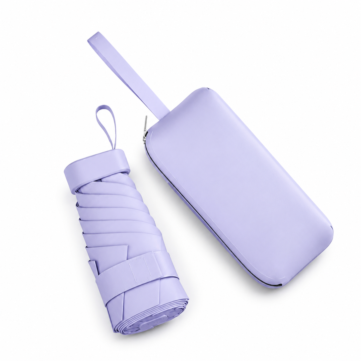 Cased UPF 50+ Compact Mini Flat Travel Umbrella | Strap Case | 93cm Canopy | Just 212g