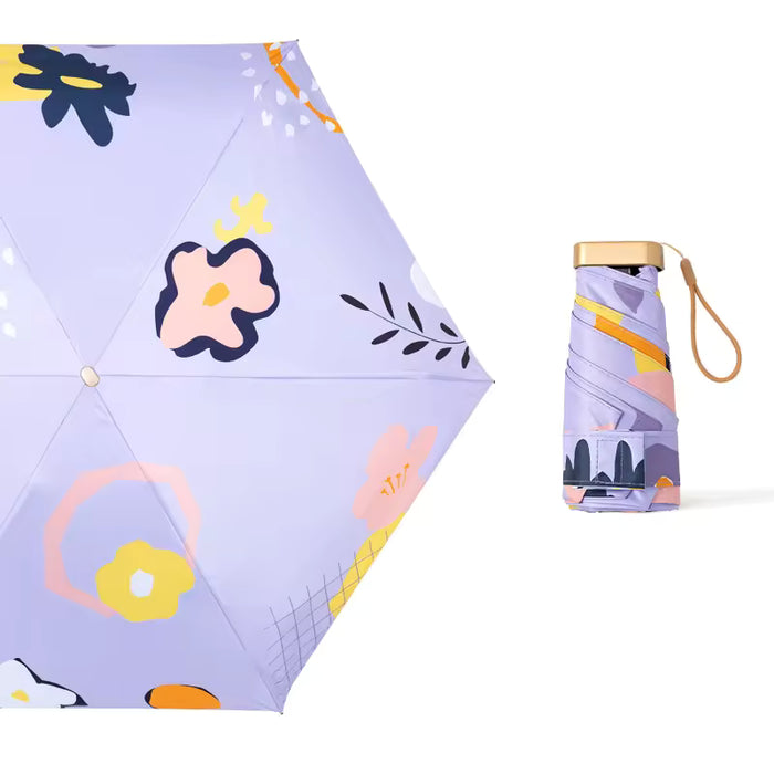 UPF 50+ Funky Flowers Mini Flat Travel Umbrella | 93cm Canopy | Black Frame