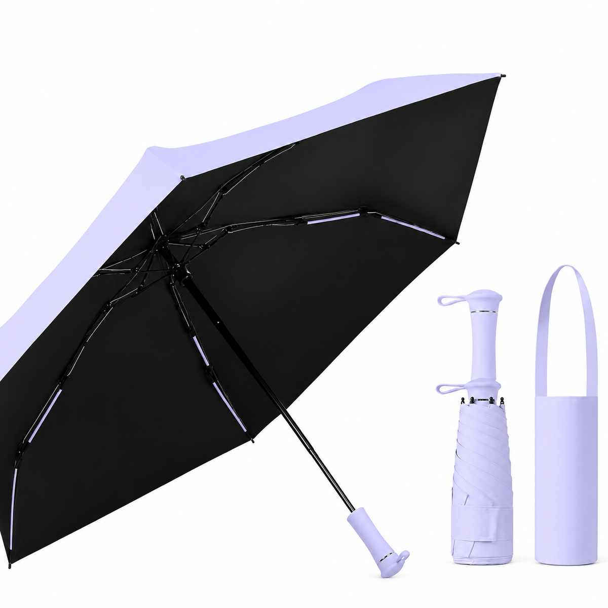 UPF 50+ Mini Compact Travel Umbrella - Long Handle | Pocket Size 18cm | Sun &amp; Rain | 230g