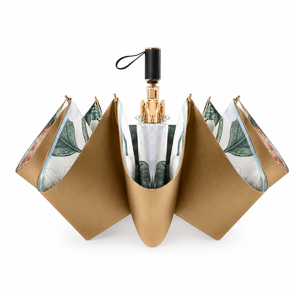 UPF 50+ Luxury Gold Reflective Travel Umbrella | Heat-Reflecting Outer | 100cm Canopy | 375g
