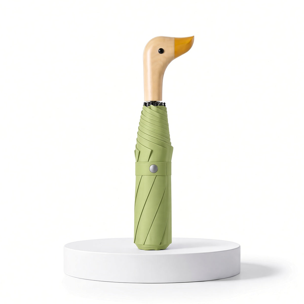 Duck Head Handle Folding Umbrella | UPF 50+ UV Protection | Wood Look Handle