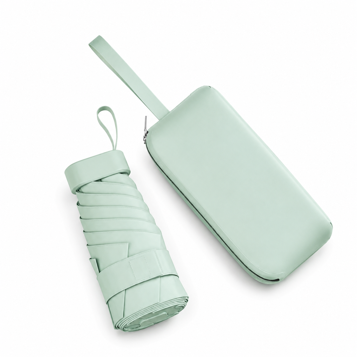 Cased UPF 50+ Compact Mini Flat Travel Umbrella | Strap Case | 93cm Canopy | Just 212g