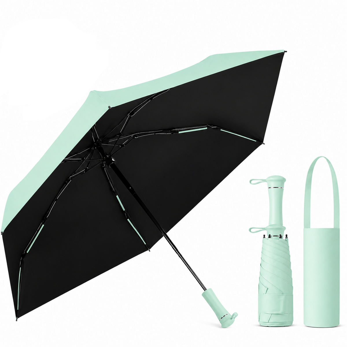 UPF 50+ Mini Compact Travel Umbrella - Long Handle | Pocket Size 18cm | Sun &amp; Rain | 230g