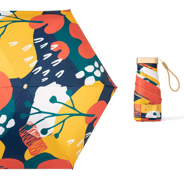 UPF 50+ Funky Flowers Mini Flat Travel Umbrella | 93cm Canopy | Black Frame