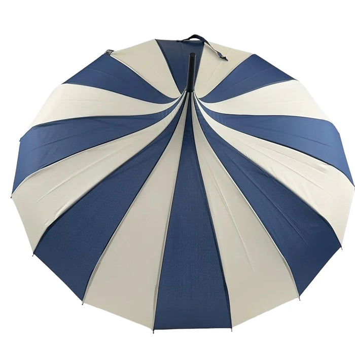 Sofia Frilled Pagoda Walking Umbrella - Navy | 16 Ribs