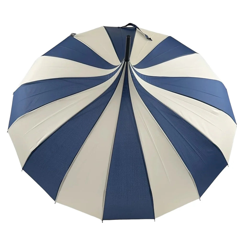 Ladies 'Olivia' Pagoda Walking Umbrella - Navy & Cream | 16 Ribs | Vintage Style