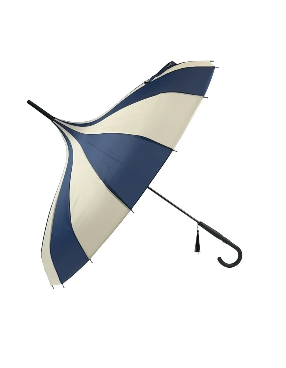Ladies 'Olivia' Pagoda Walking Umbrella - Navy & Cream | 16 Ribs | Vintage Style