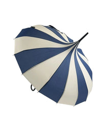 Ladies 'Olivia' Pagoda Walking Umbrella - Navy & Cream | 16 Ribs | Vintage Style