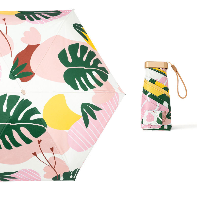 UPF 50+ Funky Flowers Mini Flat Travel Umbrella | 93cm Canopy | Black Frame