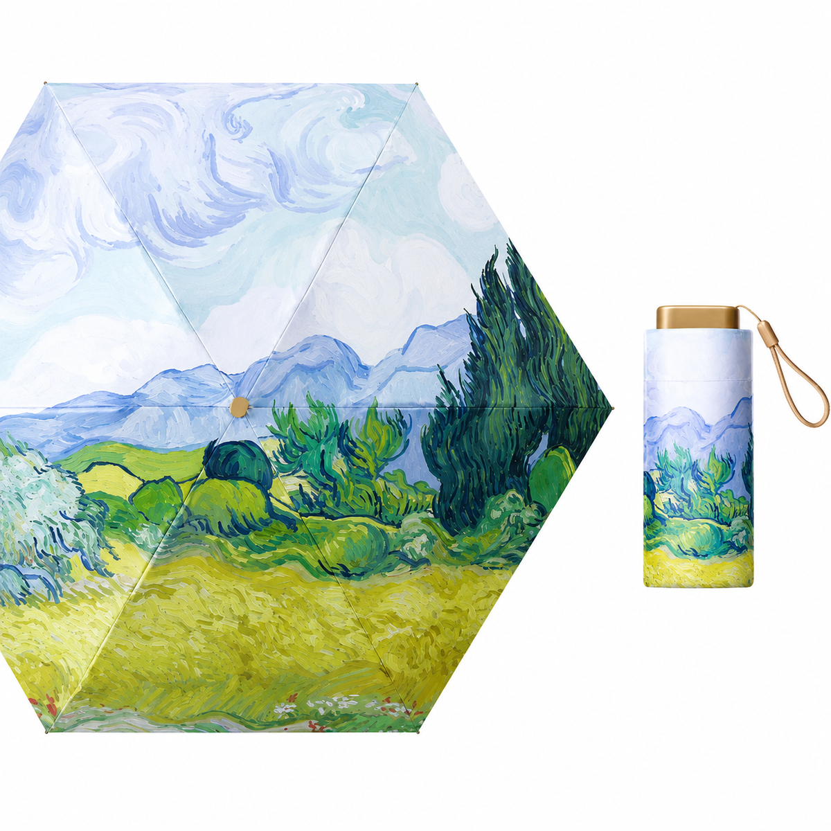 UPF 50+ Art Print Compact Mini Flat Travel Umbrella | 93cm Canopy | Just 230g