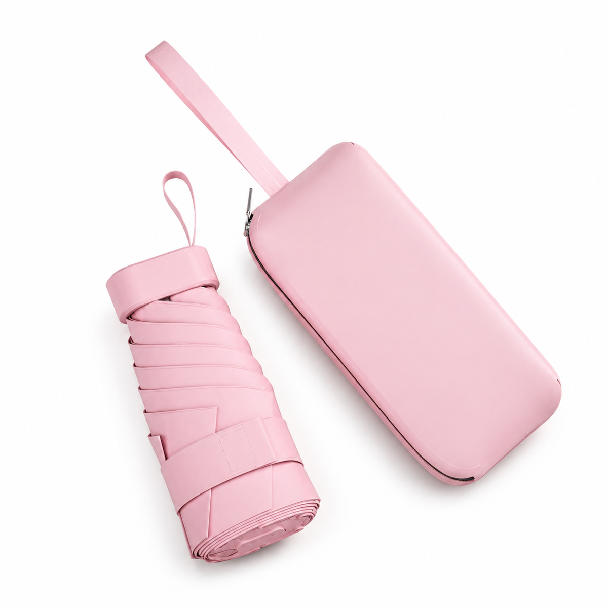 Cased UPF 50+ Compact Mini Flat Travel Umbrella | Strap Case | 93cm Canopy | Just 212g