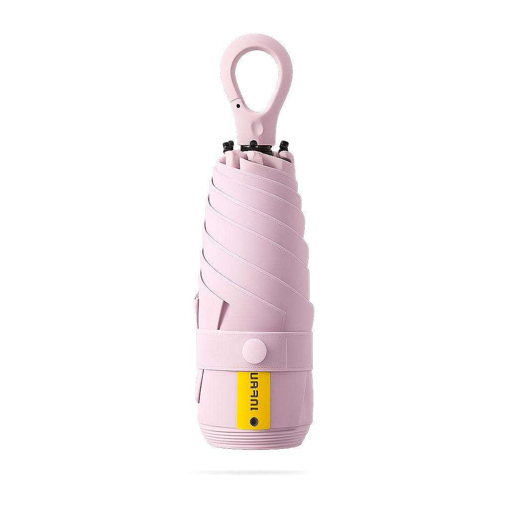 New UPF 50+ Compact Travel Umbrella - Carabiner Hook | Sun &amp; Rain Protection | 93cm Canopy | 217g