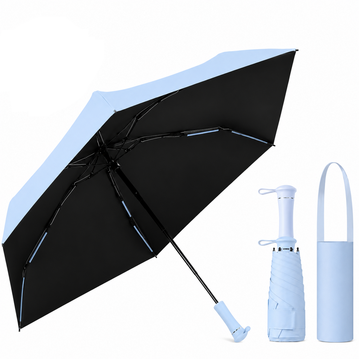 UPF 50+ Mini Compact Travel Umbrella - Long Handle | Pocket Size 18cm | Sun &amp; Rain | 230g