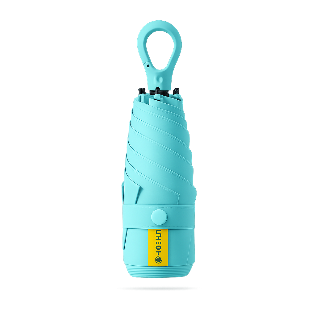 New UPF 50+ Compact Travel Umbrella - Carabiner Hook | Sun &amp; Rain Protection | 93cm Canopy | 217g