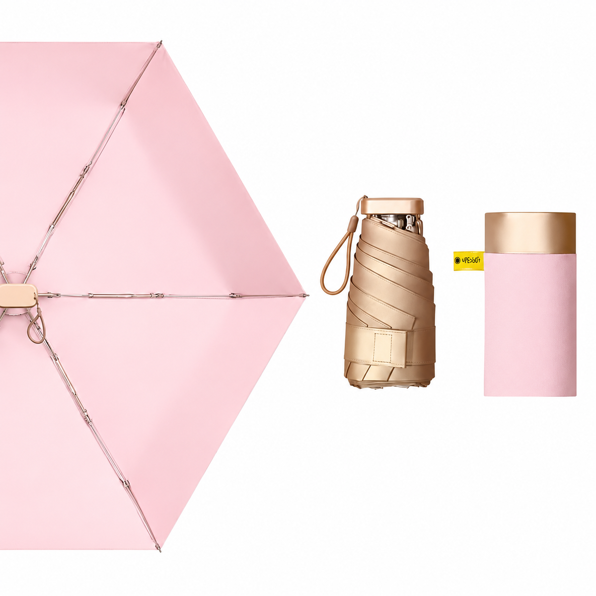 UPF 50+ Gold Reflective Compact Travel Umbrella | Heat-Reflecting Outer | 93cm Canopy | 230g