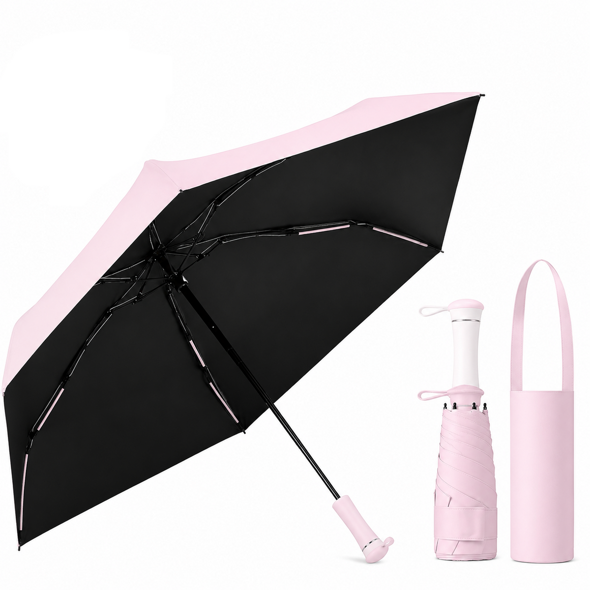 UPF 50+ Mini Compact Travel Umbrella - Long Handle | Pocket Size 18cm | Sun &amp; Rain | 230g