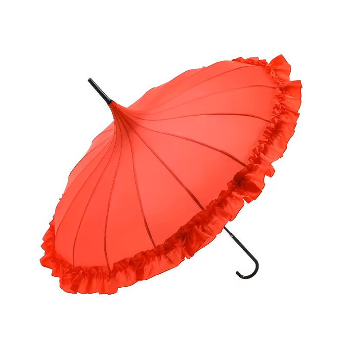 Frilled Edge Pagoda Walking Umbrella - Elegant | 16 Ribs | Vintage Style