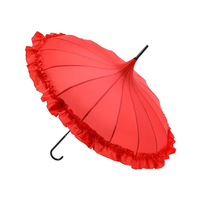 Frilled Edge Pagoda Walking Umbrella - Elegant | 16 Ribs | Vintage Style