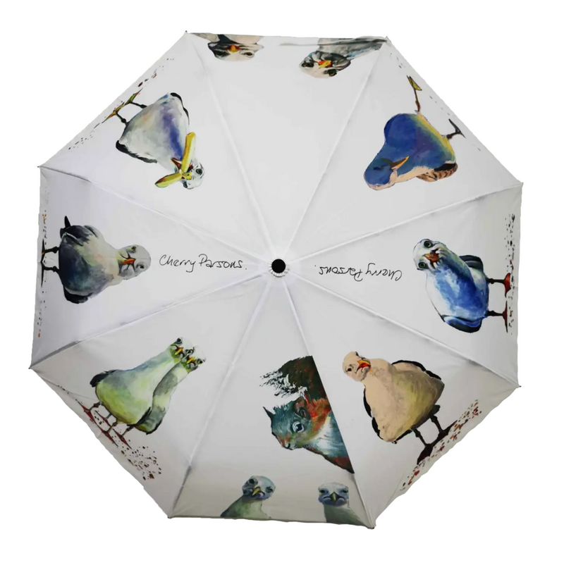 Cherry Parsons - Auto Walking Umbrella - Eight Seagull Design/White