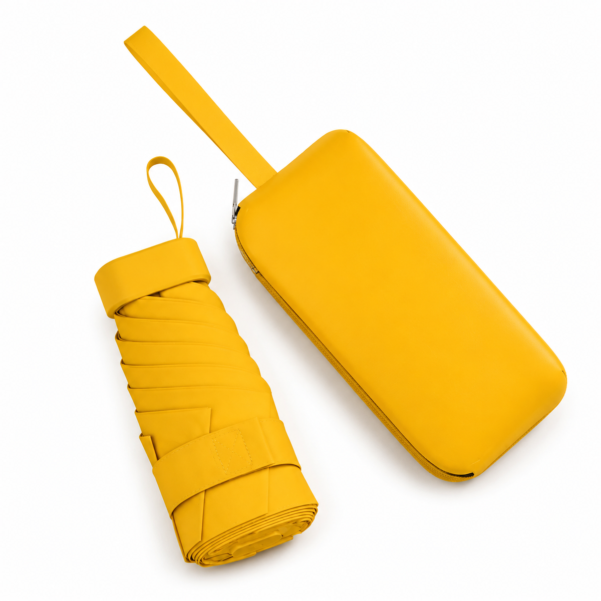 Cased UPF 50+ Compact Mini Flat Travel Umbrella | Strap Case | 93cm Canopy | Just 212g