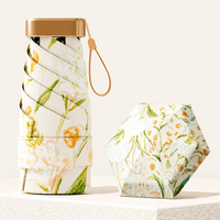 UPF 50+ Floral Sketch Mini Flat Travel Umbrella | 93cm Canopy | Gold Frame