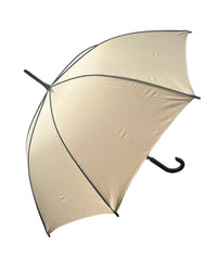 Black Wood Handle Auto Walking Umbrella - Beige | Ribbed Highlights | 102cm Canopy