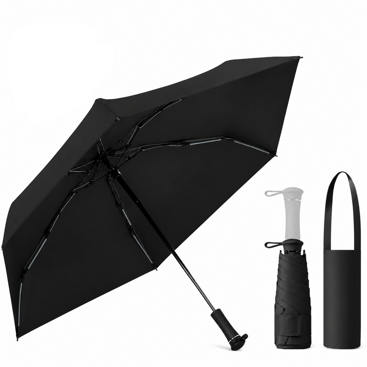UPF 50+ Mini Compact Travel Umbrella - Long Handle | Pocket Size 18cm | Sun &amp; Rain | 230g