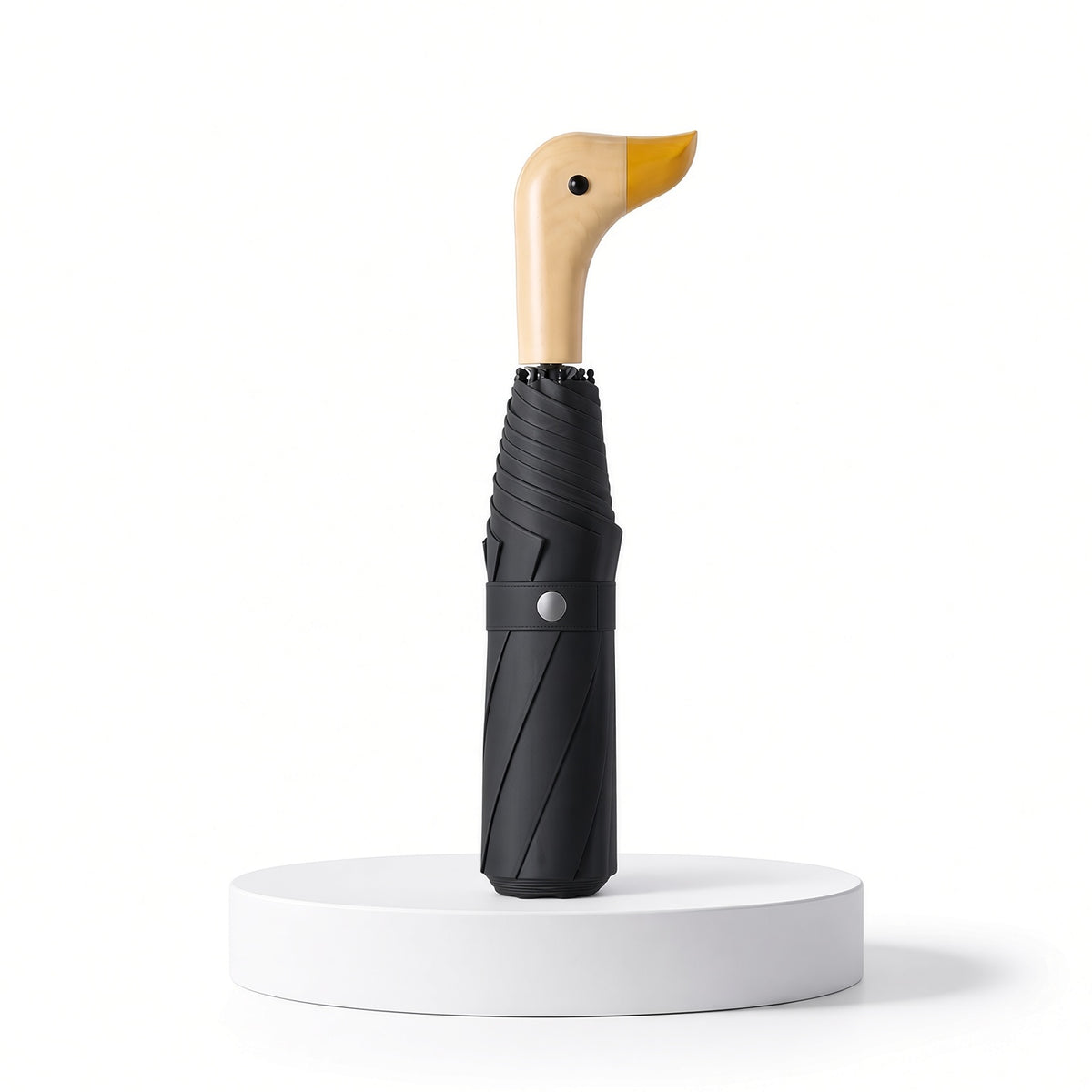Duck Head Handle Folding Umbrella | UPF 50+ UV Protection | Wood Look Handle