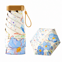 UPF 50+ Floral Sketch Mini Flat Travel Umbrella | 93cm Canopy | Gold Frame