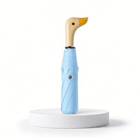 Duck Head Handle Folding Umbrella | UPF 50+ UV Protection | Wood Look Handle
