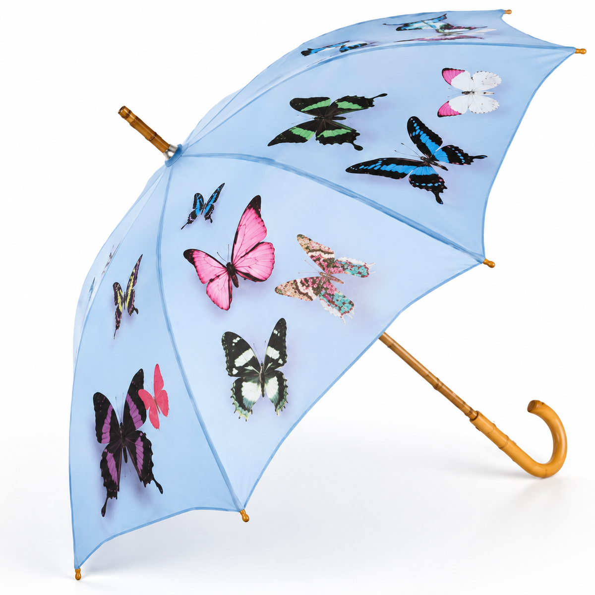 Cascada Collection Blue Butterflies Scalloped Edge Walking Umbrella