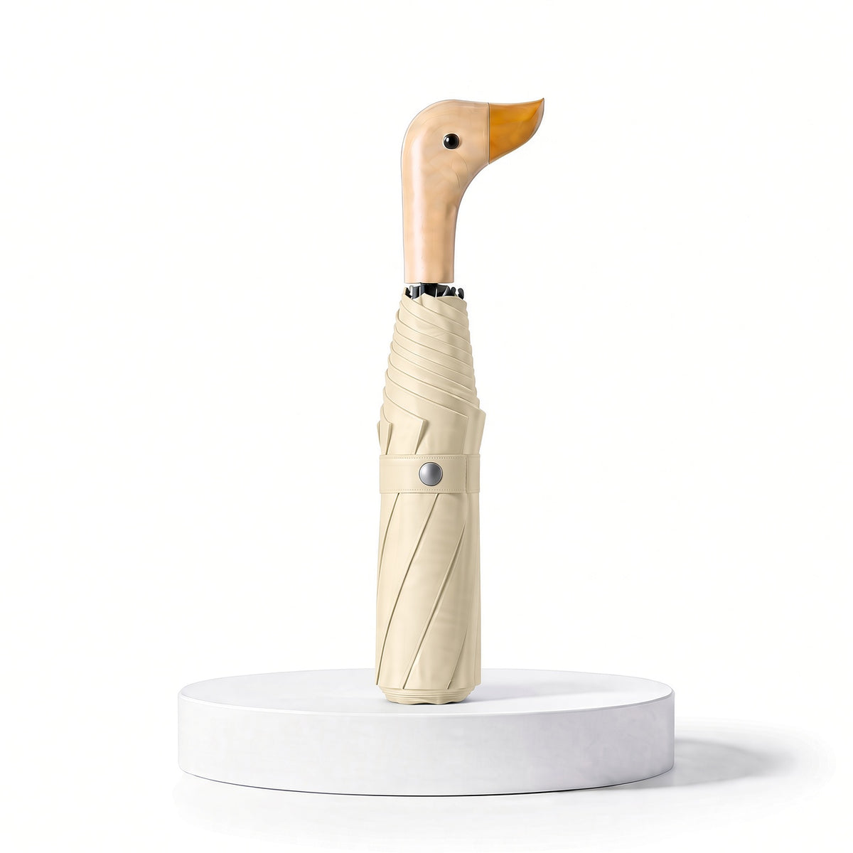 Duck Head Handle Folding Umbrella | UPF 50+ UV Protection | Wood Look Handle