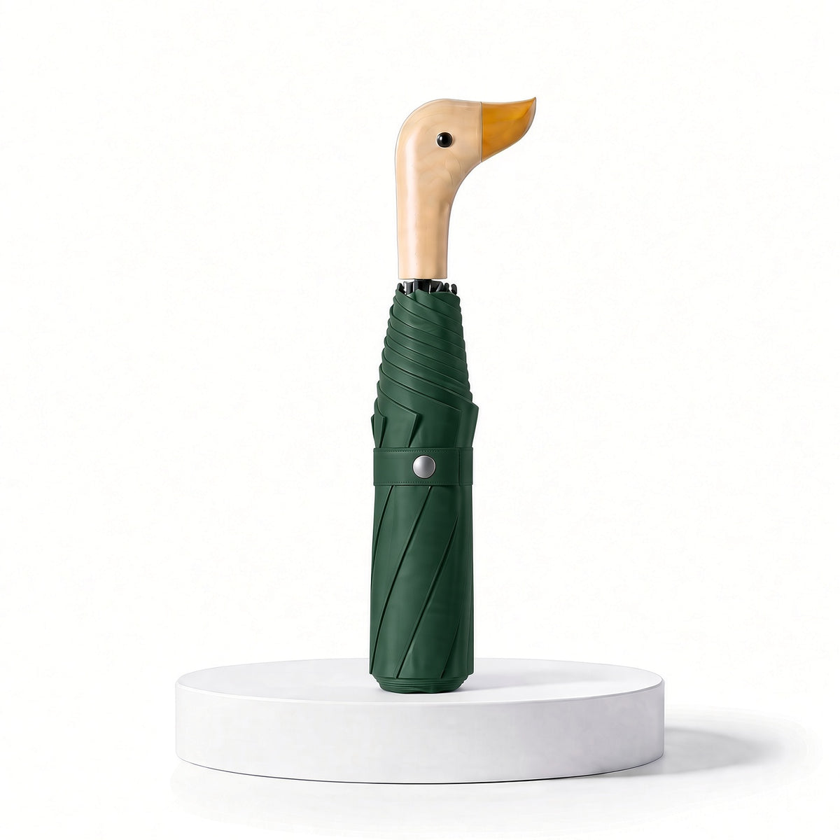 Duck Head Handle Folding Umbrella | UPF 50+ UV Protection | Wood Look Handle