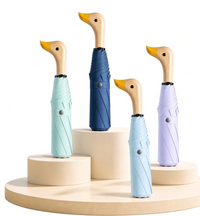 Duck Head Handle Folding Umbrella | UPF 50+ UV Protection | Wood Look Handle
