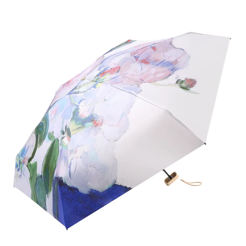 UPF 50+ Floral Compact Mini Flat Travel Umbrella | 93cm Canopy | Just 230g