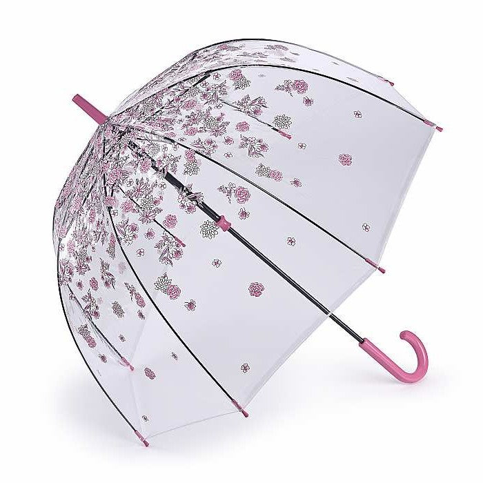 Fulton Birdcage Clear Dome Umbrella - Sketchy Sprigs | Transparent Walking Umbrella | Wind Resistant